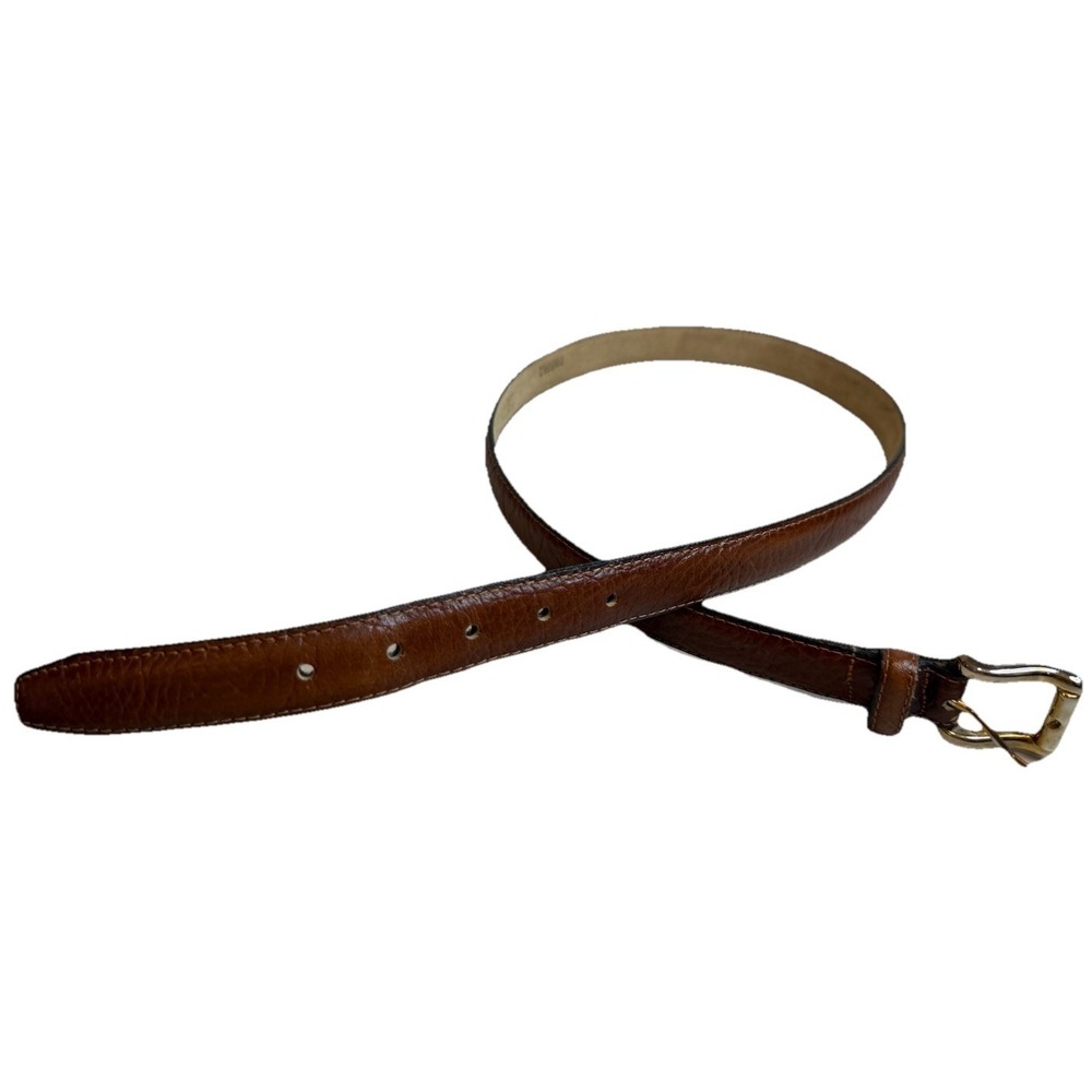 Vintage Brown‎ Genuine Leather Dress Belt 793GR1 Gold Tone Buckle Size 36